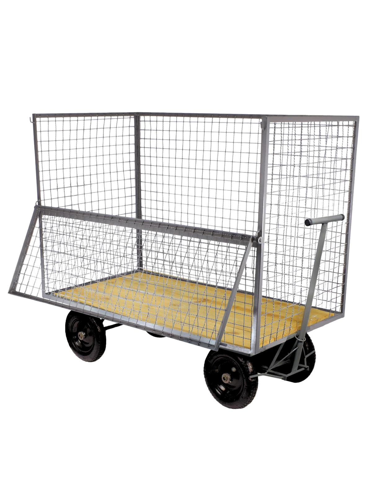 Carro Plataforma Até 600 Kg | Em Madeira | 150 x 80 cm | Estrutura Telada | Porta Basculante